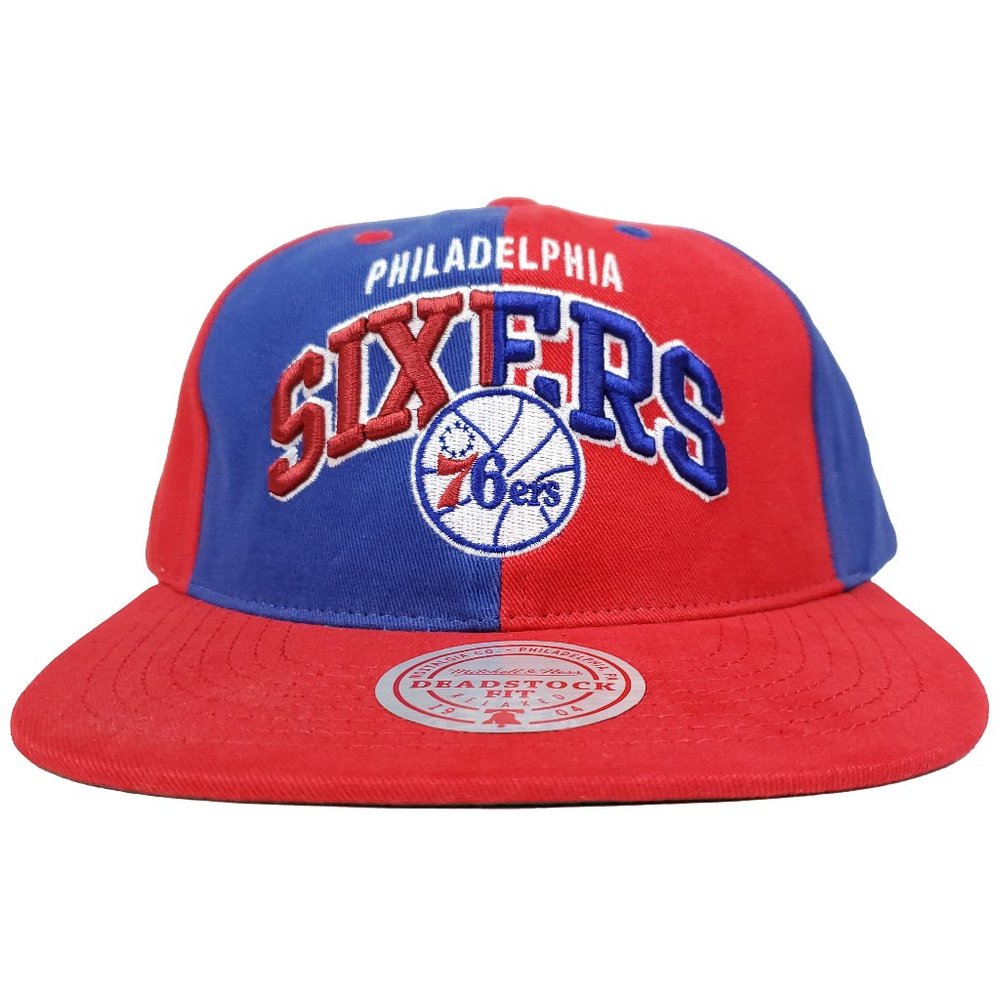 Phila 76ers Mitchell‎ & Ness NBA Deadstock Snapback Hat 3D Logo Red Blue Cap NWT